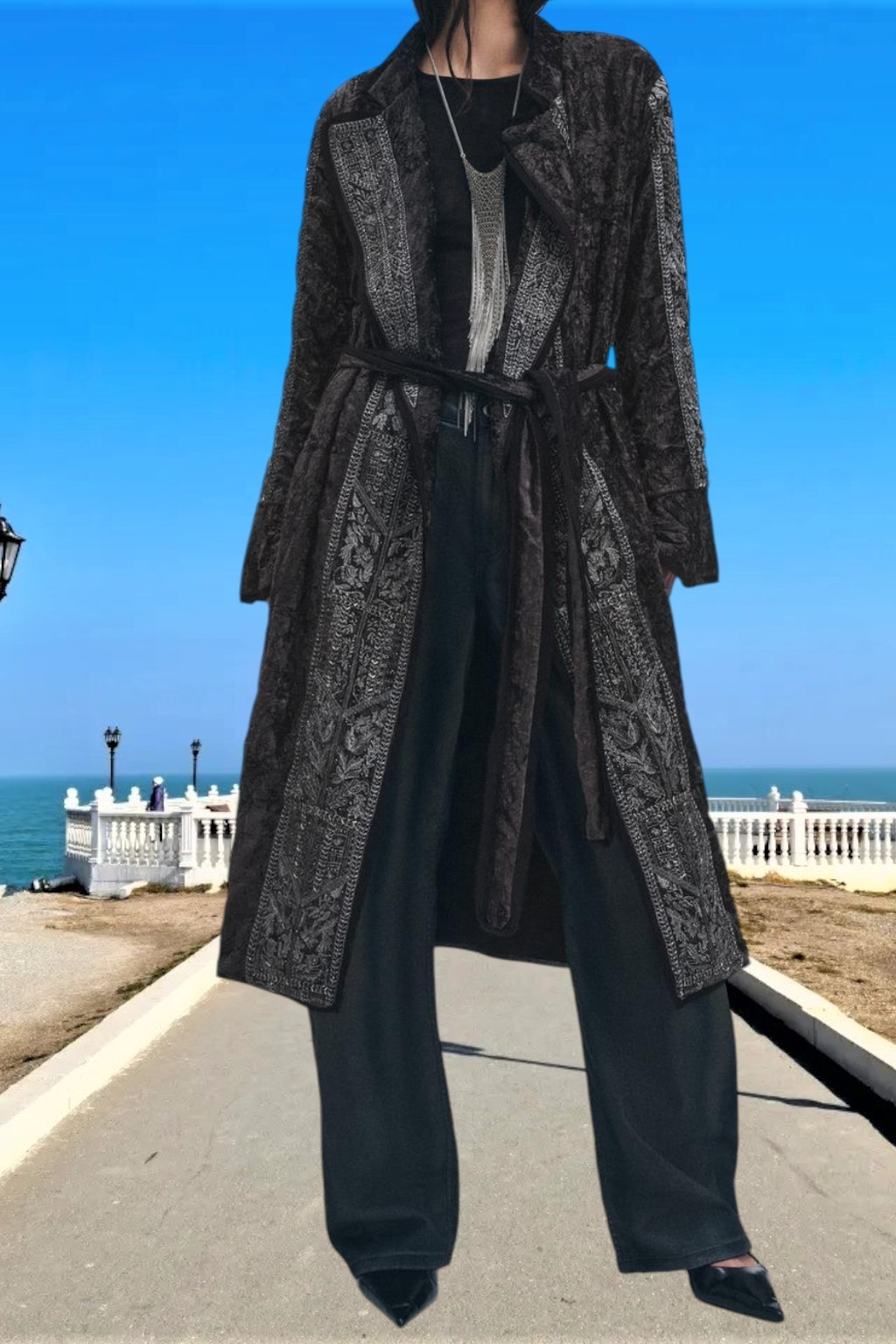 $229 ZARA ZW LIMITED EDITION EMBROIDERY MID GRAY VELVET KIMONO COAT sz S 2903/ image 8