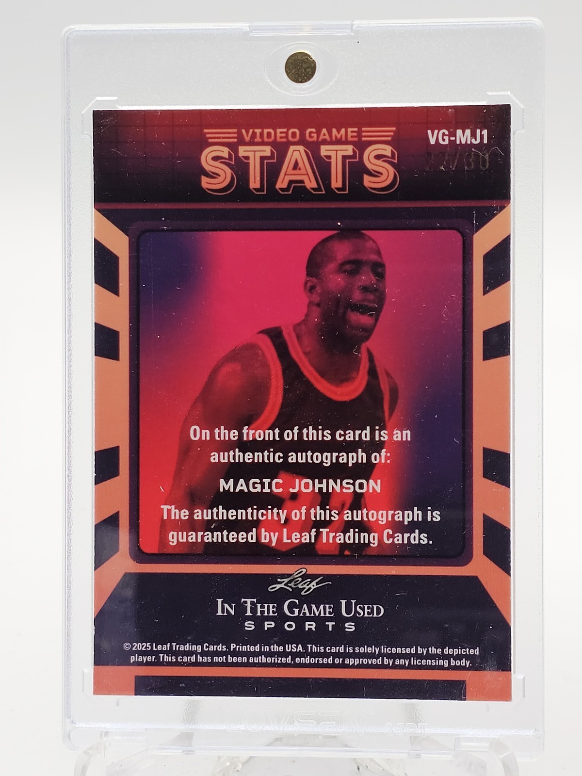 MAGIC JOHNSON 2025 LEAF IN THE GAME USED VIDEO GAME STATS AUTO /30 #VG-MJ1 Q4444 view 2