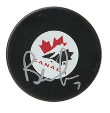 BRENDAN MORRISON CANUCKS,BLACKHAWKS,FLAMES TEAM CANADA SIGNED LOGO PUCK WITH COA