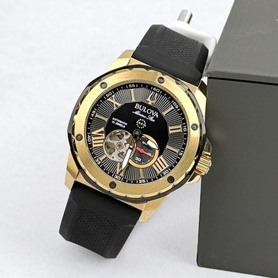 Bulova 98A272 Men's Marine Star Series A Automatic Black Dial Rubber Strap Watch