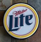 Vintage Miller Lite Round Convex Plastic Beer Advertising Sign 17”