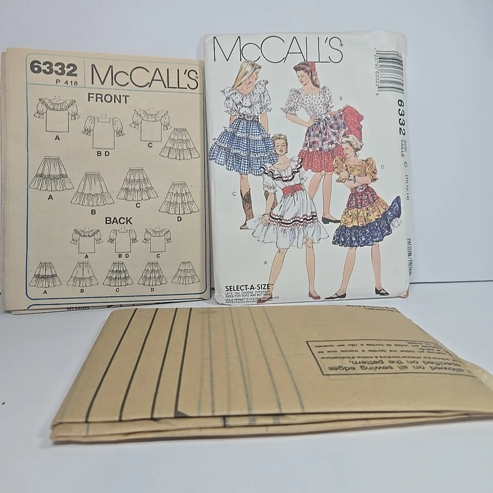McCall's 6332 SQUARE DANCE TOPS, SKIRTS, PETTICOAT Pattern Misses sz10-14 UNCUT - Image 3 of 3