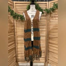 Raj Brown and Green Knit Scarf Vest
