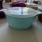 Vintage PYREX Turquoise Amish Butterprint 2-1/2 qt Casserole Bowl #475-B w/ Lid