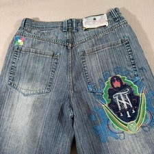 Y2K Notorious Blue Denim Baggy Shorts Embroidered Skater 34