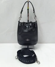 Coach Mini Bucket Black Leather Drawstring Crossbody Bag - New