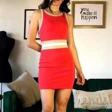 Orange & Cream Bodycon Sleeveless Dress Size S