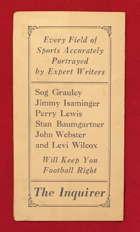 Antiguo calendario de bolsillo de fútbol americano de la Universidad de Temple 1930 de principios de la década de 1930 Filadelfia Foto 2 de 3