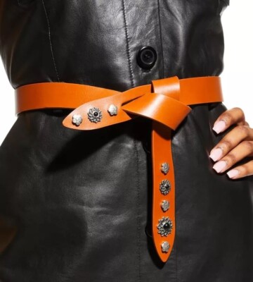 ISABEL MARANT Lecce Floral Studded Leather Belt Natural Tan  display picture 1