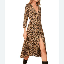 REFORMATION Leopard Long Sleeve Maxi Dress