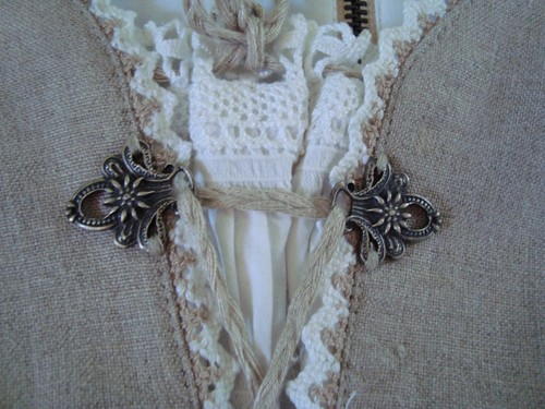 Damen Leinen Dirndl Korsage Bluse Spitzen Oberteil Top beige von Ursl Trachten - Bild 4 von 12