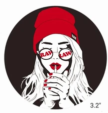 RAW NATURAL ROLLING PAPERS / CONES STICKER *RAW GIRL* 100% AUTHENTIC