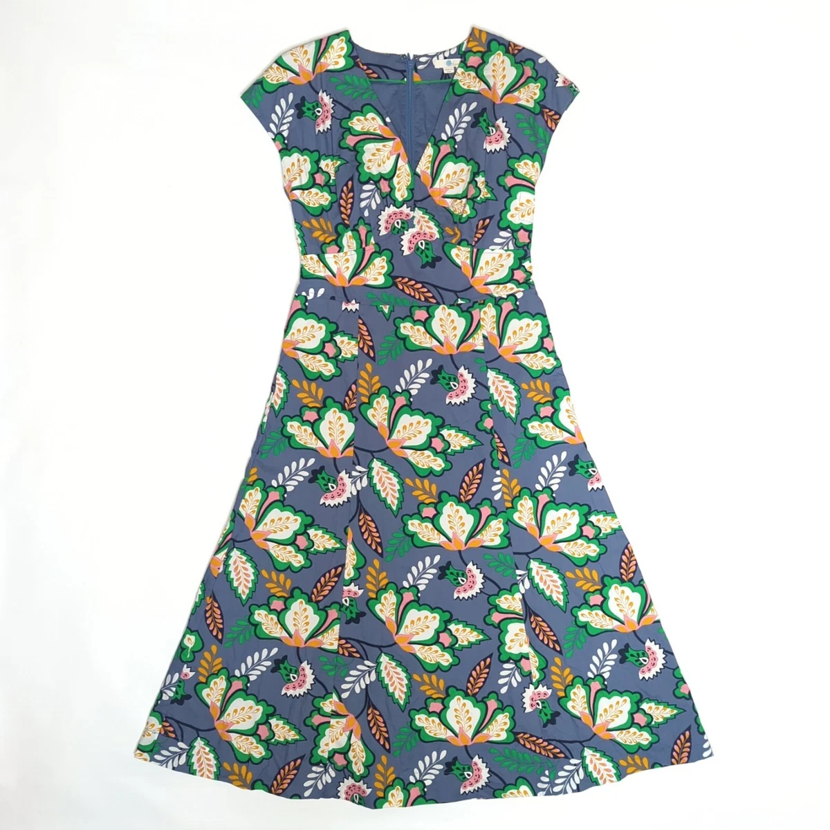 Boden Natasha USA Sz 4 Blue Jungle Bloom Floral Cotton Sailor Midi Dress