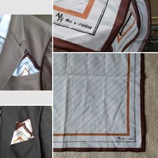 MH Marie-Hel ne Men Handkerchief Pocket Square 100 Cotton Brown White Gray 16 "