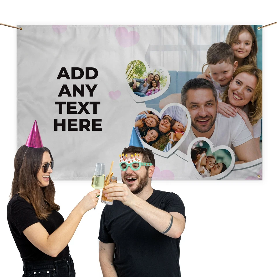 Banner de foto personalizado | Banner de casamento | Aniversário | Fundo grande | Coração rosa - Imagem 4 de 4