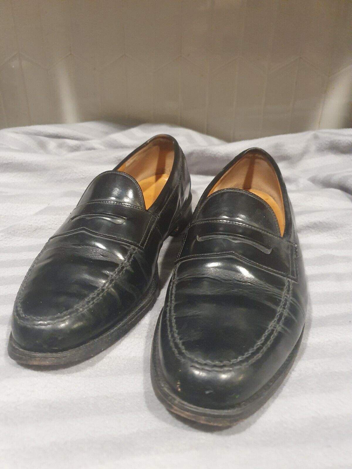 Conquer jump Serrated Loake Black Leather Penny Loafers Shoes UK 10.5 | eBay