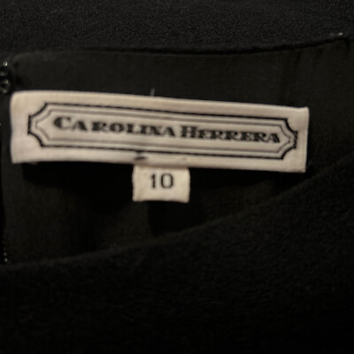 Vintage Carolina Herrera Black Wool Dress Velvet Cuffs And Drop
