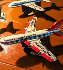 Yonezawa Wind-up Type Tin Toy Jumbo Jet 3-piece Set Showa Retro Vintage