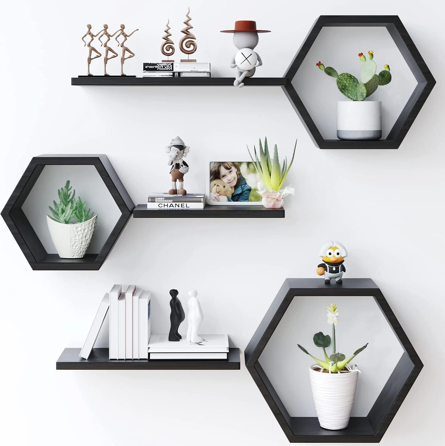 Set of 6 Black Wooden Hexagon Floating Shelves for Home Decor and Plants
Opens in a new window or ta