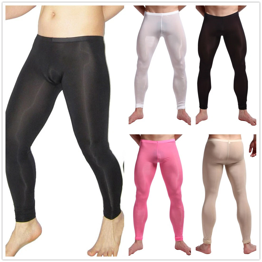 Sexy Mens Mesh Leggings Sheer Stretch Underwear Long Under Pants