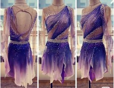 Ice Skating Adult Figure skating Dress Gymnastics Costume purple dyeing