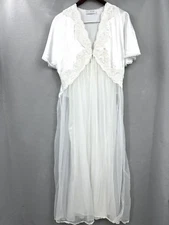 Vintage Val Mode Peignoir Set Womens Large Satin Bridal Coquette Chiffon Lace