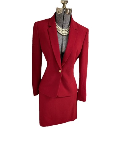 NEW Tahari ASL Skirt Suit Size 8 Two Piece Set Gold Tone Button Accent Assertive - Picture 9 of 22