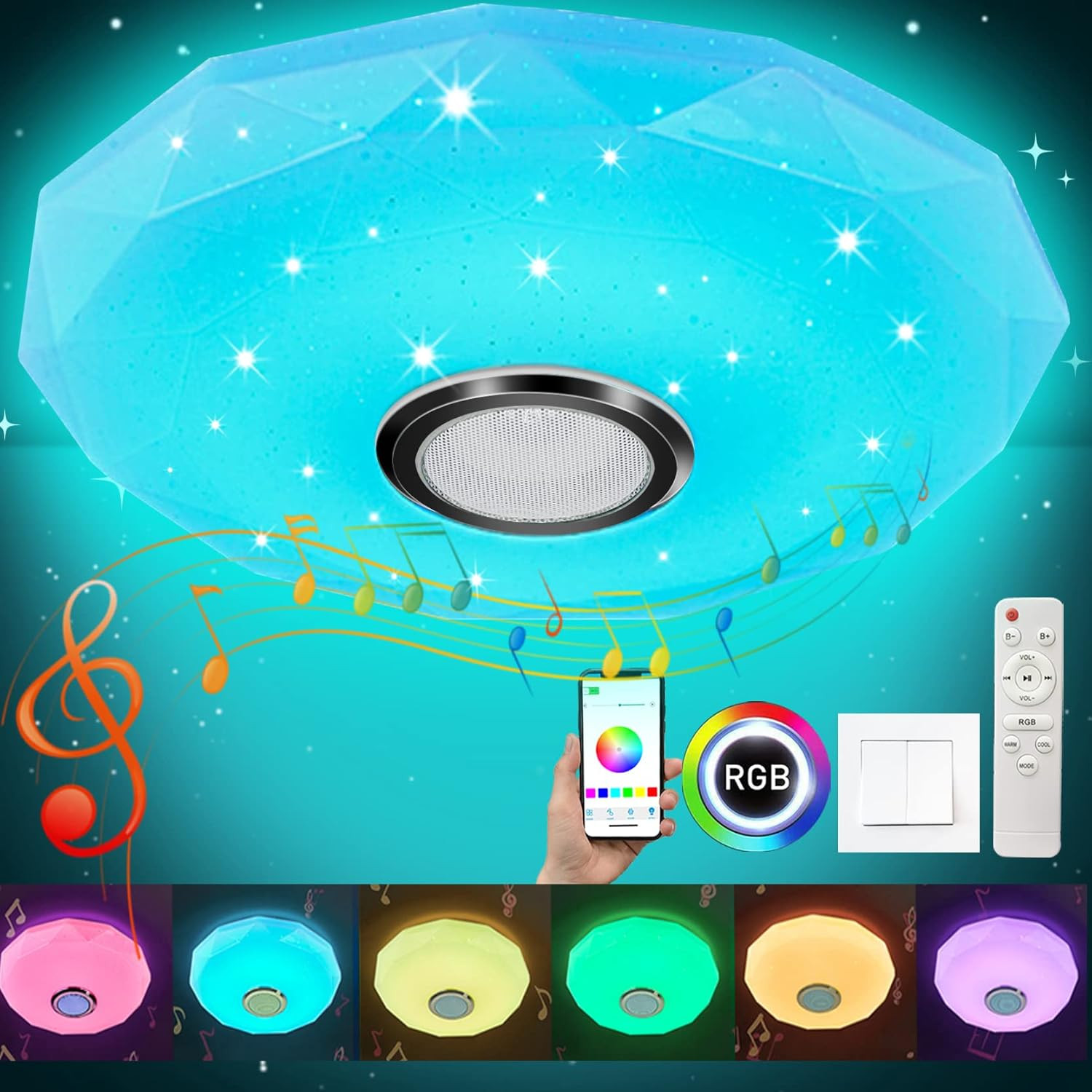 Lampada Soffitto LED con Musica Bluetooth e Colori RGB - Casa Smart