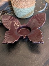 Vintage Purple Ceramic Butterfly Tea Light Holder / Trinket Dish (14x15cm)