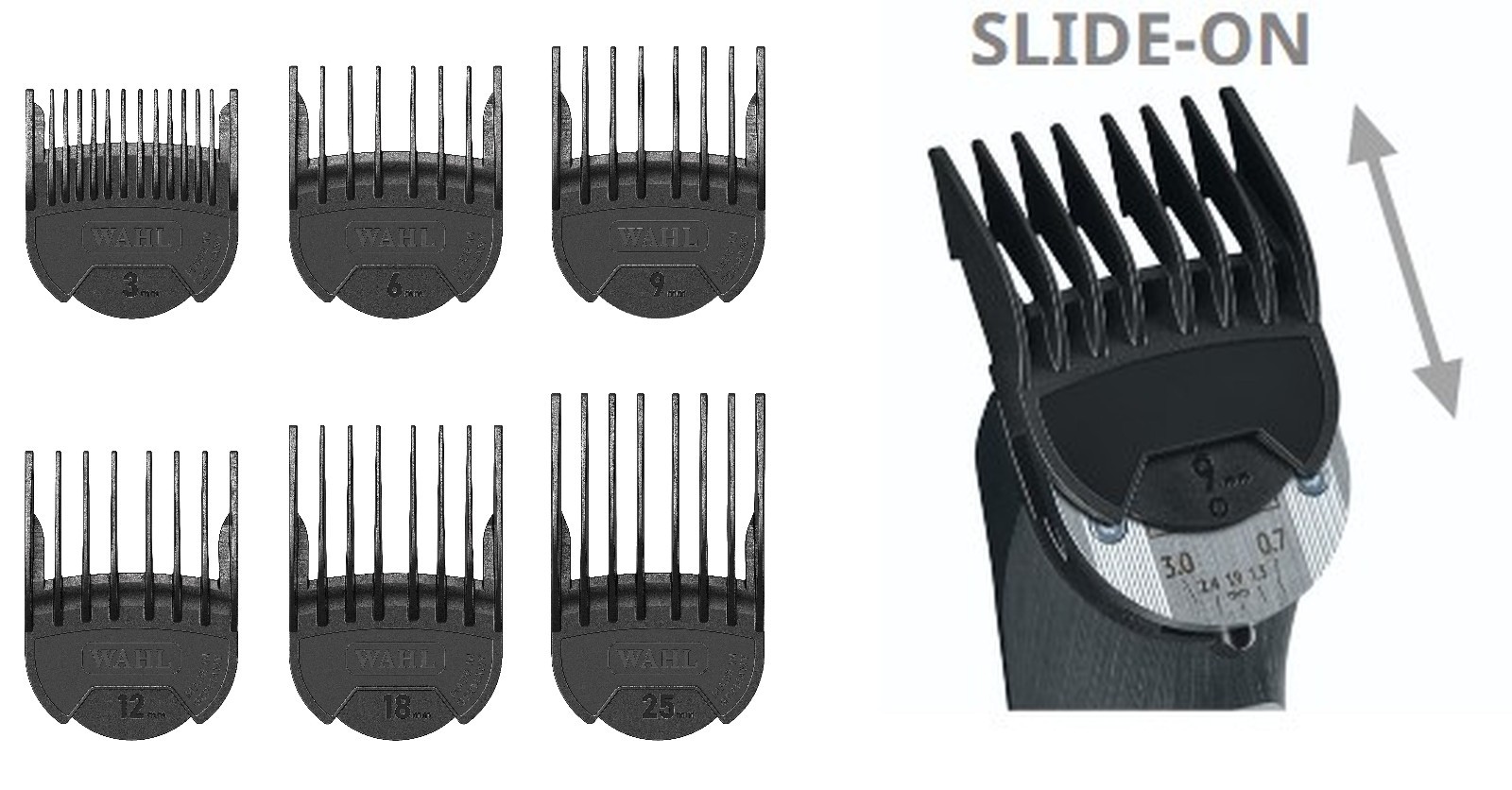 MOSER -/ WAHL Attachment Combs 3, 6, 9, 12, 18, 25 MM