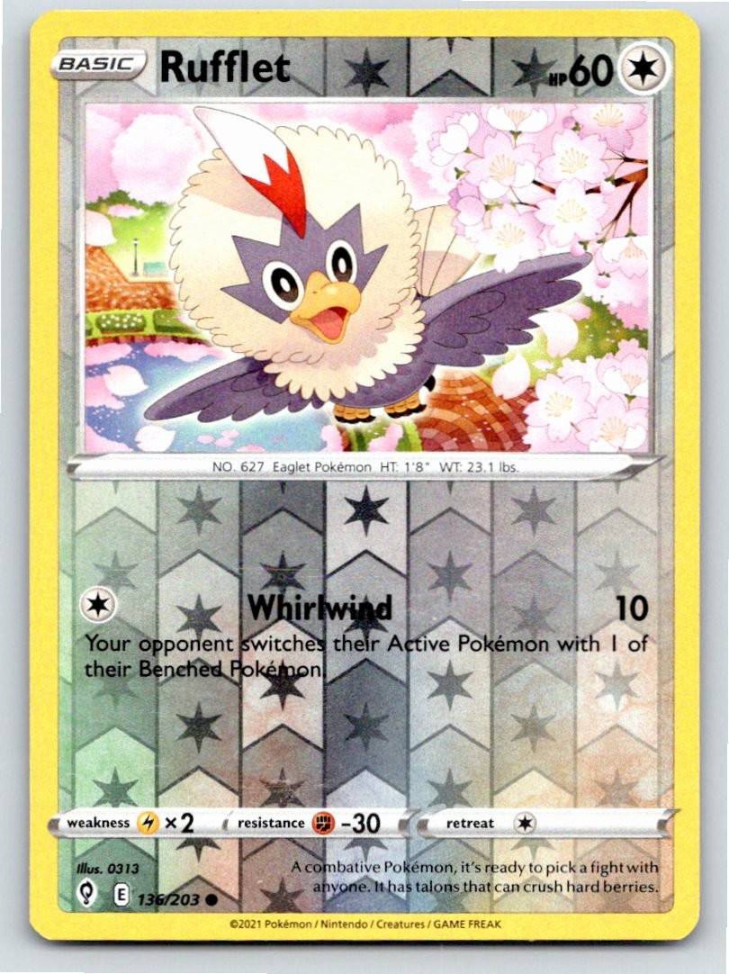 POKEMON RUFFLET EVOLVING SKIES 136/203 REVERSE HOLO COMMON LP A46359 FREE S&H
