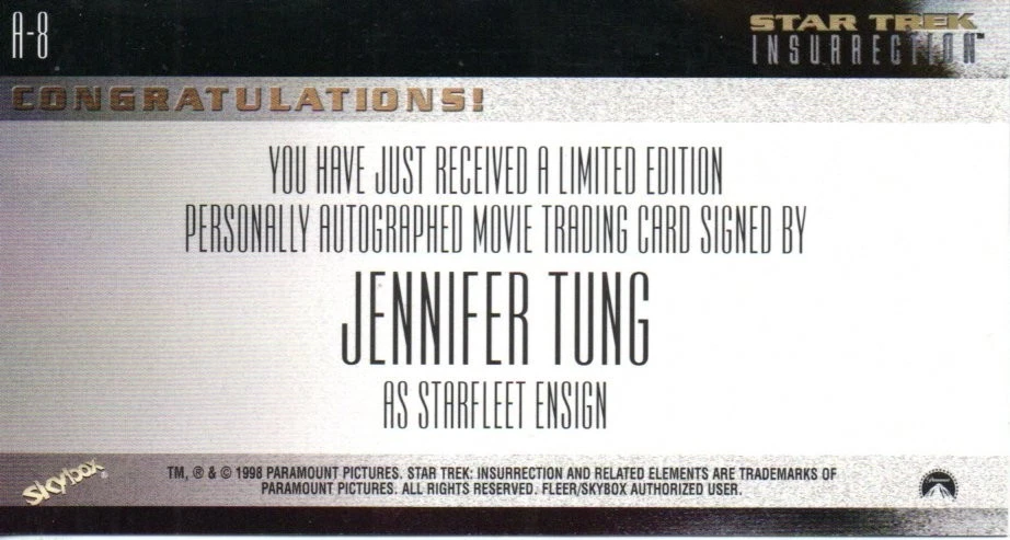 Star Trek Insurrection Auto Trading Card No.A8 Jennifer Tung "Starfleet Ensign" - Image 2 of 2