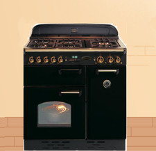 RANGEMASTER  90cm  DUAL FUEL COOKER BLACK. LPG BOTTLE GAS RANGE COOKER DELIVERY