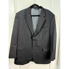Jos A Bank Travelers Collection 46R Suit Jacket 100 Wool Pinstripe Blazer Black