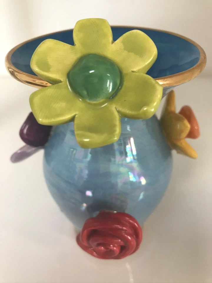 Mary Rose Young Blumenvase Handgefertigt & handbemalt in England. Grün Gold Vase - Bild 4 von 4