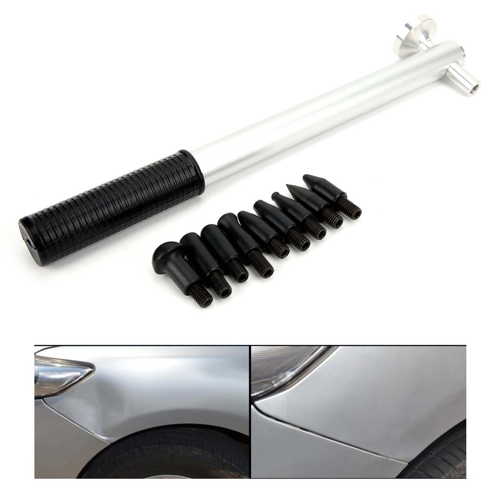 For Car Paintless Dent Repair Hammer Flattening Removal Tool With 9 Tap Heads