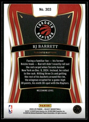 2024-25 Panini Select RJ Barrett MEZZANINE LEVEL BASE CARD Toronto