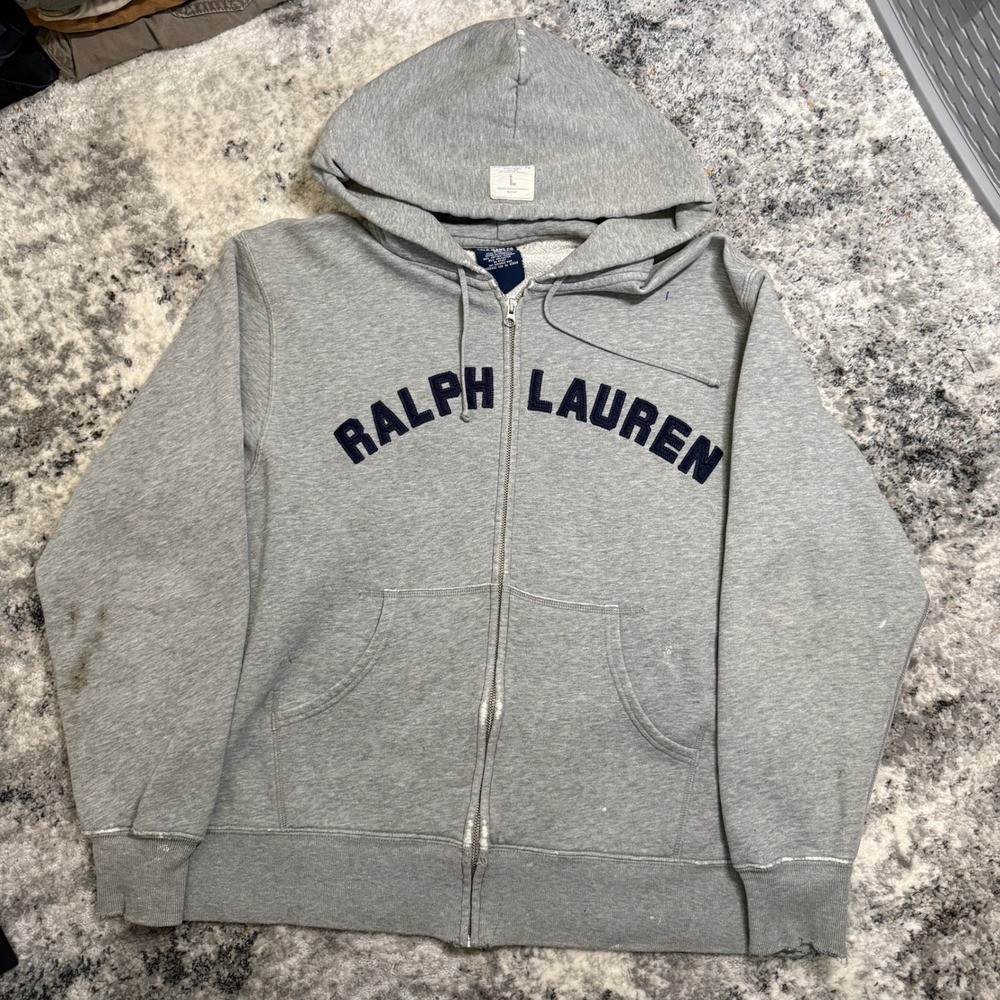 Polo Ralph Lauren Hombre Gris Cremallera Completa Sudadera con Capucha Talla L