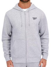 REEBOK Identity Fleece Full Zip Hoodie Mens S Sweatshirt Training Heather Grey