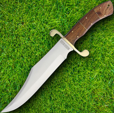 Rough Ryder Bowie Fixed Knife 9'' Satin Stainless Steel Blade Brown Wood Handle
