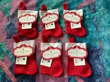 Lot Of 6 KMART Trim a Home MINI CHRISTMAS STOCKINGS Gold Trim Red Boot NWT