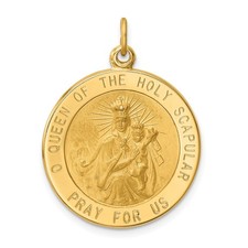 14k Gold Satin Solid Large Queen Of The Holy Scapular Medal Reversible Pendant