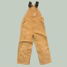 Carhartt Canvas Double Knee Overalls Kids Size 8 Brown Duck Bib Workwear Utility