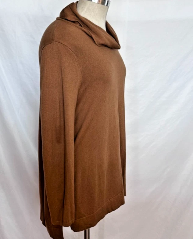 Suéter J. Jill Cuello Capucha XL Marrón Tostado Camel Túnica Larga Ligera Dobladillo Dividido Foto 3 de 4