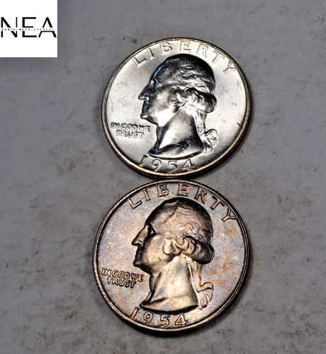 (2) 1954 Washington Quarter Set/Lot ~ Gem BU Rainbow Toned End Coins (ZQL85)