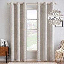 MIULEE 100 Blackout Linen Textured Curtains for Bedroom Solid Thermal Insulated