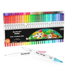Shuttle Art Dual Brush Pens Markers, 56 Colors Tip Calligraphy Fineliner and