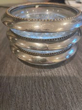 Set of Three (3) Vintage Sterling Silver & Glass Starburst Coasters