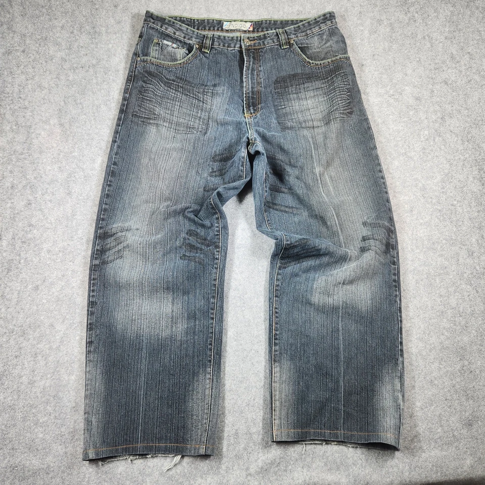 Pantalones de mezclilla vintage índigo 30 para hombre 44x34 se adapta a 31" azul hip hop Y2K holgados ropa de calle Foto 2 de 4