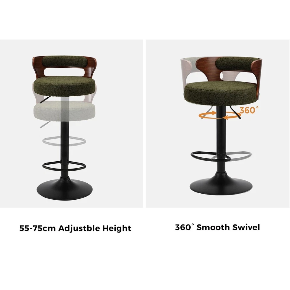 Oikiture Bar Stools Gas Lift Kitchen Dining Chair Stool Swivel PU Leather x2/x4 - image 3 of 4